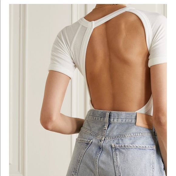 line by K 100% cotton soft white open back bodysuit never worn size small - Picture 2 of 5